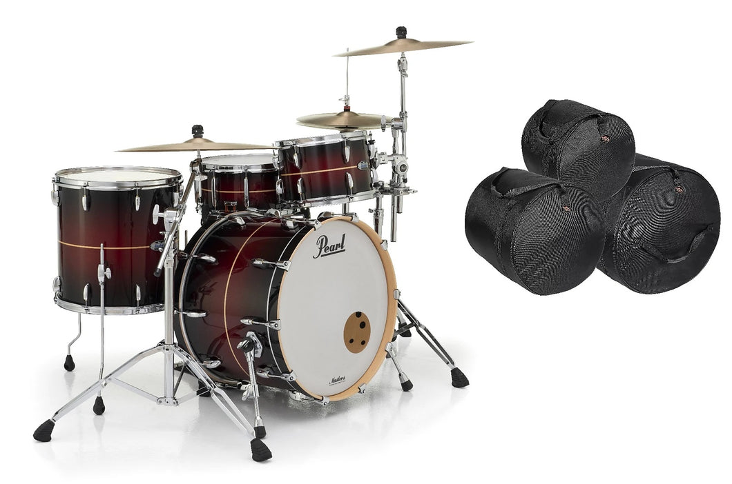 Pearl Masters Complete Natural Banded Redburst Drums 24x14_13x9_16x16 Shell Pack & Bags Auth Dealer