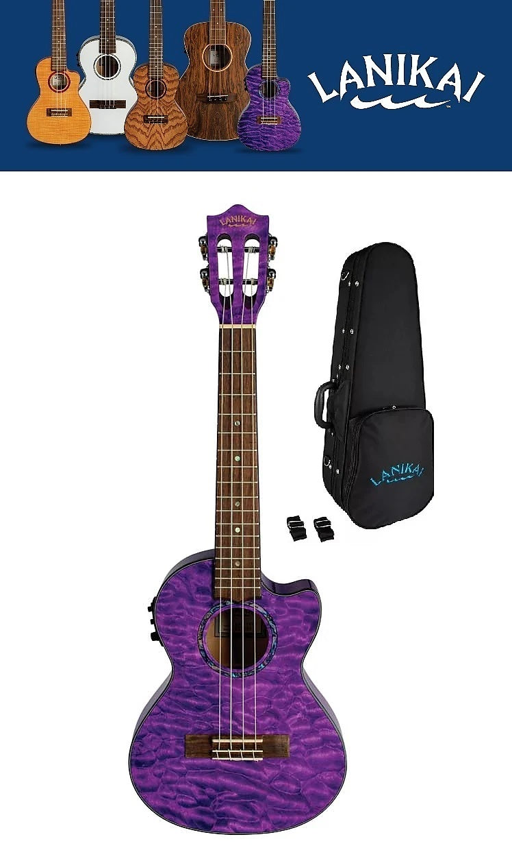 Lanikai Quilted Maple Purple Acoustic/Electric Tenor Cutaway Ukulele | +FREE Bag | Authorized Dealer