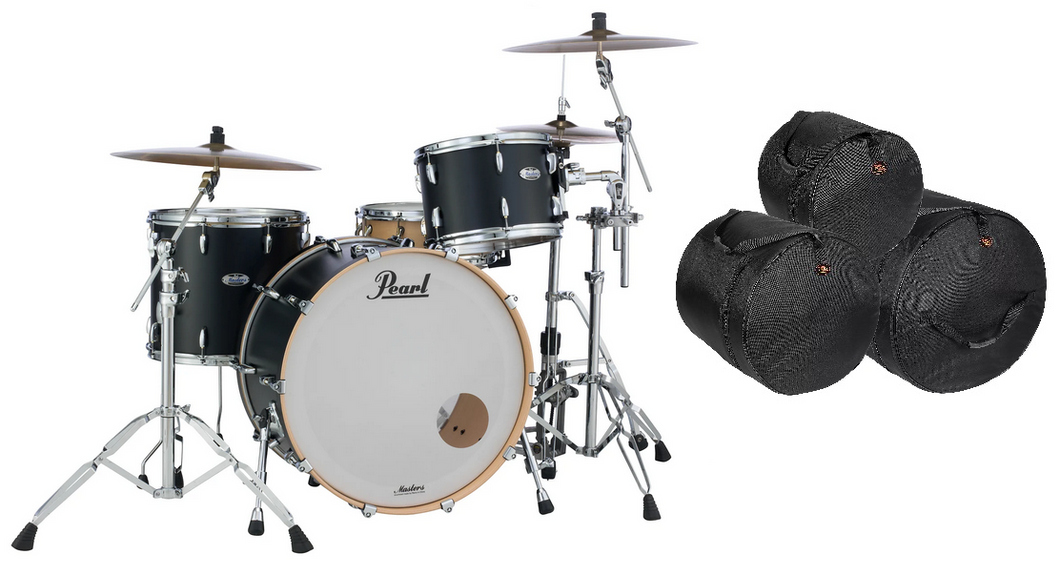 Pearl Masters Complete 24x14_13x9_16x16 Matte Black Mist Maple Shells Drums +Bags Authorized Dealer