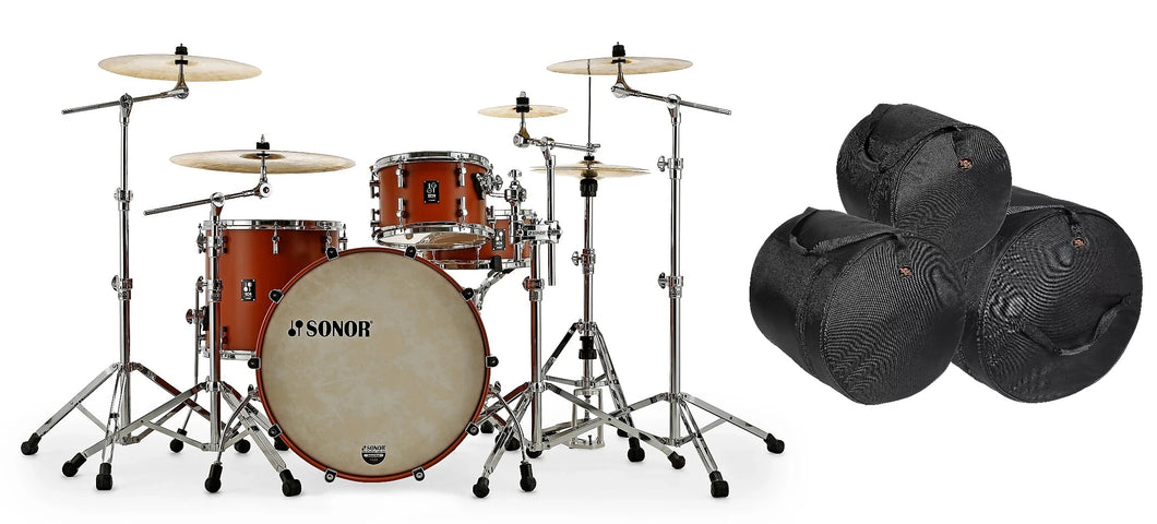 Sonor SQ1 Satin Copper Brown 22x17/12x8/16x15 Drums Shells Matching BD Hoops No Mount +Bags | Dealer
