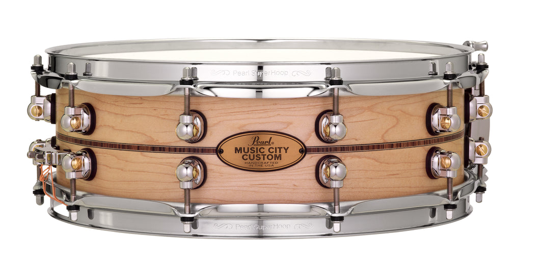 Pearl Music City Custom 14x5 Maple Solid Shell Snare Nashville Natural Finish Kingwood Center Inlay