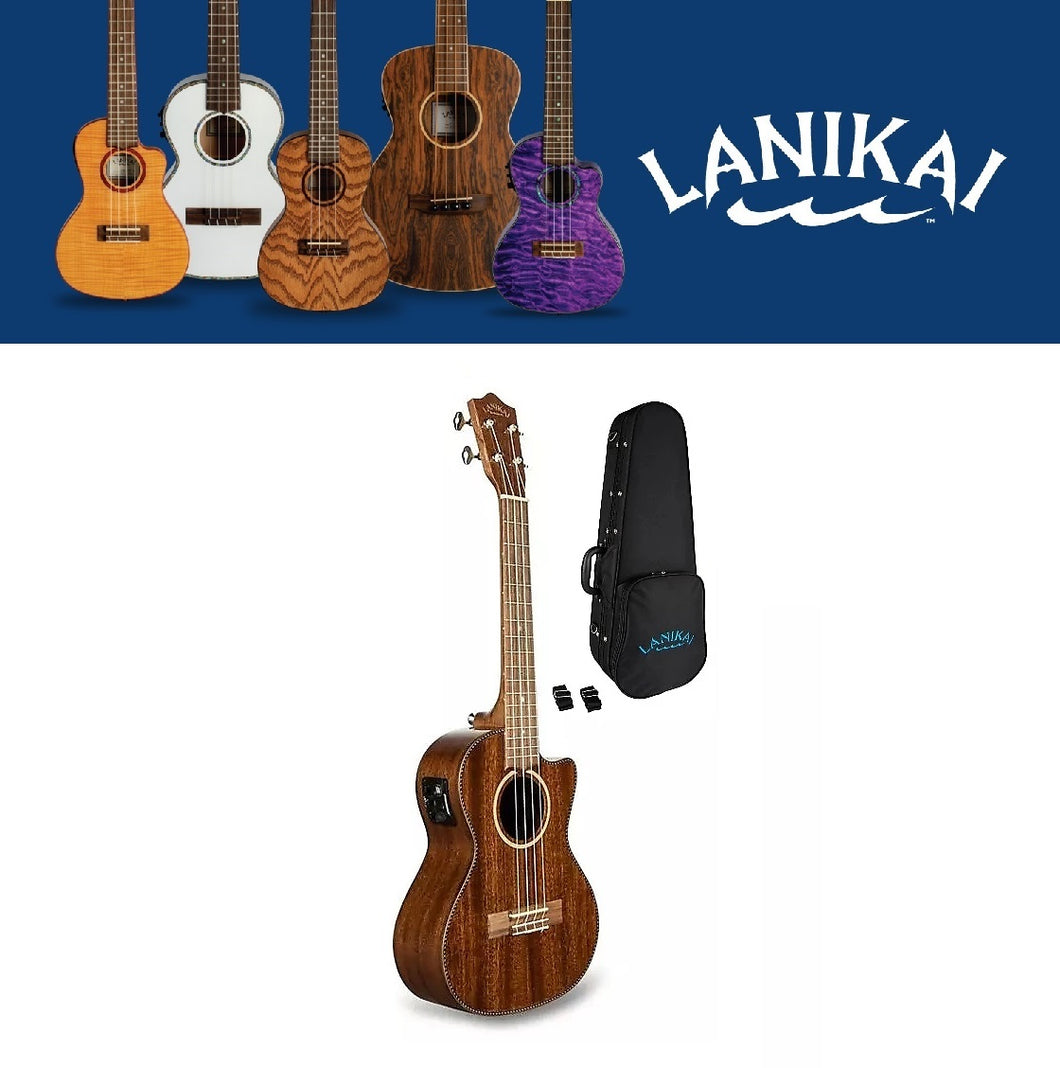 Lanikai All Solid Mahogany Acoustic/Electric Tenor Cutaway Ukulele | Free Case | Authorized Dealer