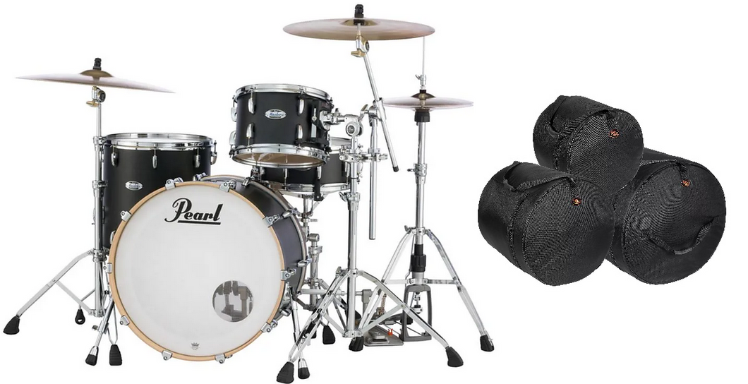 Pearl Masters Complete 22x16_12x8_16x16 Black Matte Mist Drums Shell Pack +Bags! Authorized Dealer