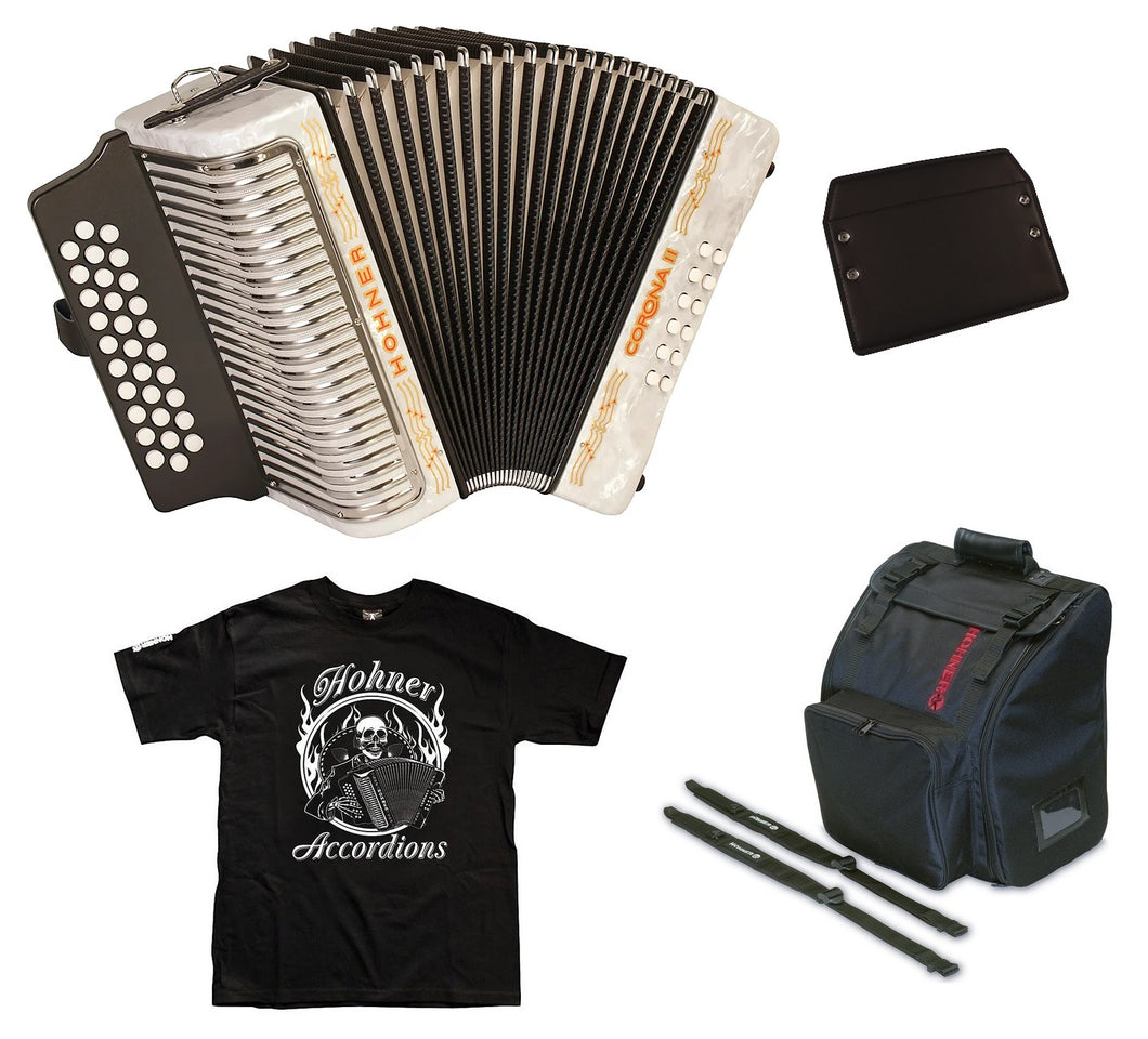 Hohner Corona II FBbEb/FBE/FA White Accordion Acordeon +Bag,Straps,Shirt,Backpad Authorized Dealer