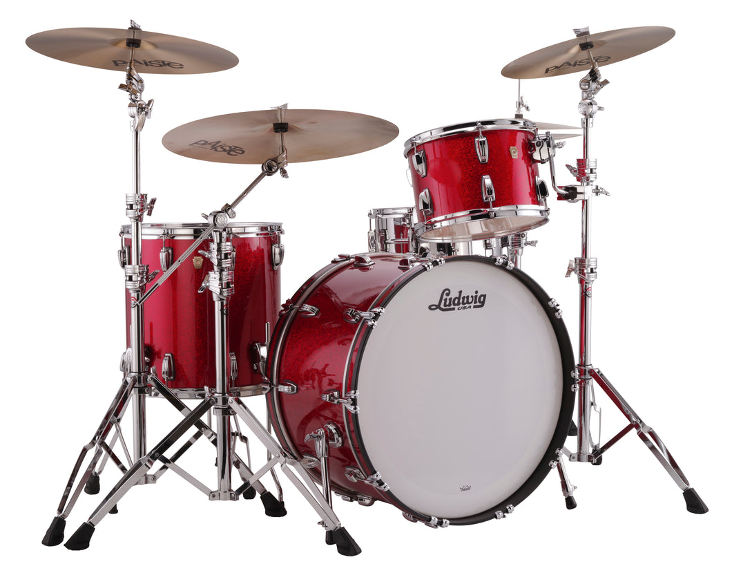 Ludwig Classic Maple Red Sparkle Fab 14x22_9x13_16x16 Drums Shell Pack Made in USA | Authorized Dealer