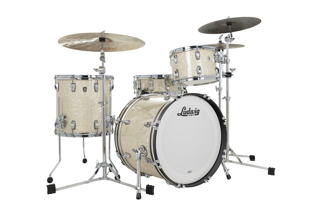Ludwig Classic Oak Vintage White Marine Pearl Downbeat 3pc Kit 14x20_8x12_14x14 Drums Shells Dealer
