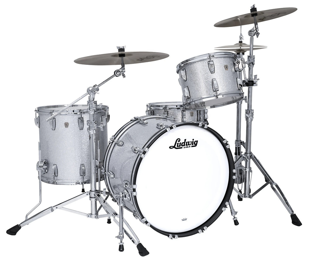 Ludwig Pre-Order Classic Maple Silver Sparkle Jazzette Bop 14x18_8x12_14x14 Drum Kit Shells Made in USA Authorized Dealer