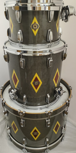 Ludwig 110th Anniversary Charcoal Diamond Flash Legacy 3pc Drum Set Mahogany Kit 14x22, 16x16, 9x13