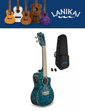 Load image into Gallery viewer, Lanikai Quilted Maple Blue Stain Concert Acoustic/Electric Concert Ukulele +Case | Authorized Dealer
