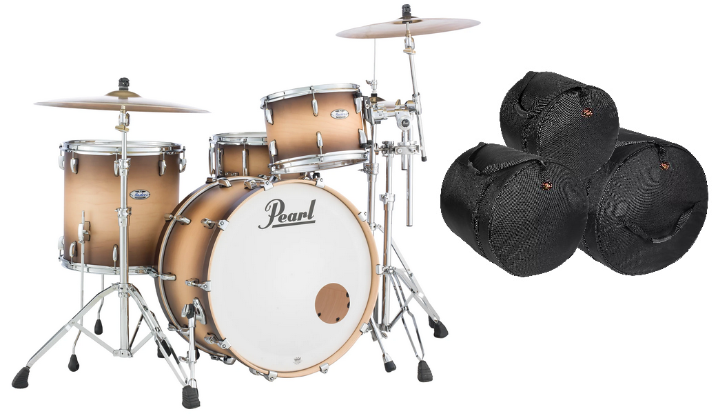 Pearl Masters Complete 24x14_13x9_16x16 Satin Natural Burst Shells Drums +Bags! Authorized Dealer