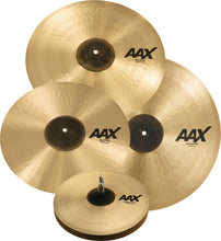 Load image into Gallery viewer, Sabian AAX Promo Cymbal Pack: 14&quot; Hats/16&quot; Thin Crash/21&quot; Ride/Free 18&quot; Thin Crash Shirt &amp; VF Sticks
