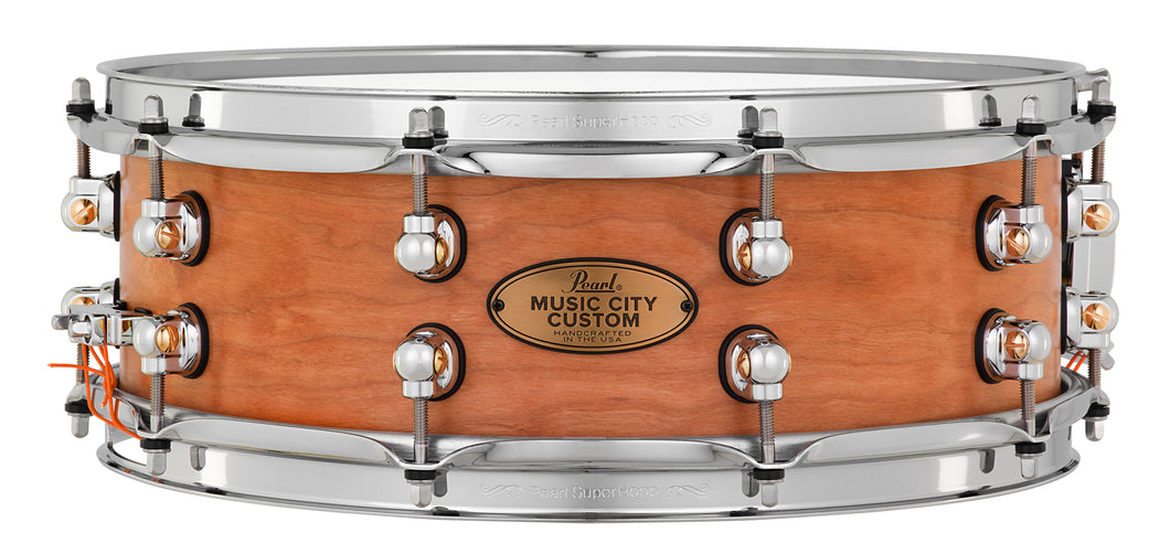 Pearl Music City Custom 14x5 Cherry Solid Shell Snare Hand Rubbed Nashville Natural Finish, No Inlay