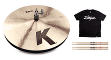 Load image into Gallery viewer, Zildjian 13&quot; K/Z  Special HiHat Pair Traditional Finish Cymbals Pack +Shirt&amp;Sticks Authorized Dealer
