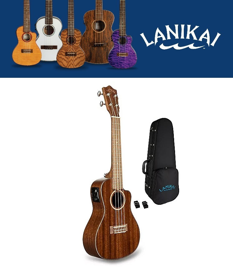 Lanikai All Solid Mahogany Acoustic/Electric Concert Cutaway Ukulele | Free Case | Authorized Dealer