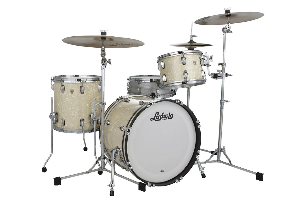 Ludwig Classic Maple Vintage White Marine Pearl Jazzette 14x18_8x12_14x14 Drums USA Made Auth Dealer