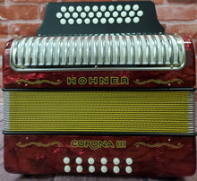 Load image into Gallery viewer, Hohner Corona III BbEbAb Cinco Letras BEA BEsAs Red Accordion Acordeon +Case/Bag/Straps/Pad | Dealer
