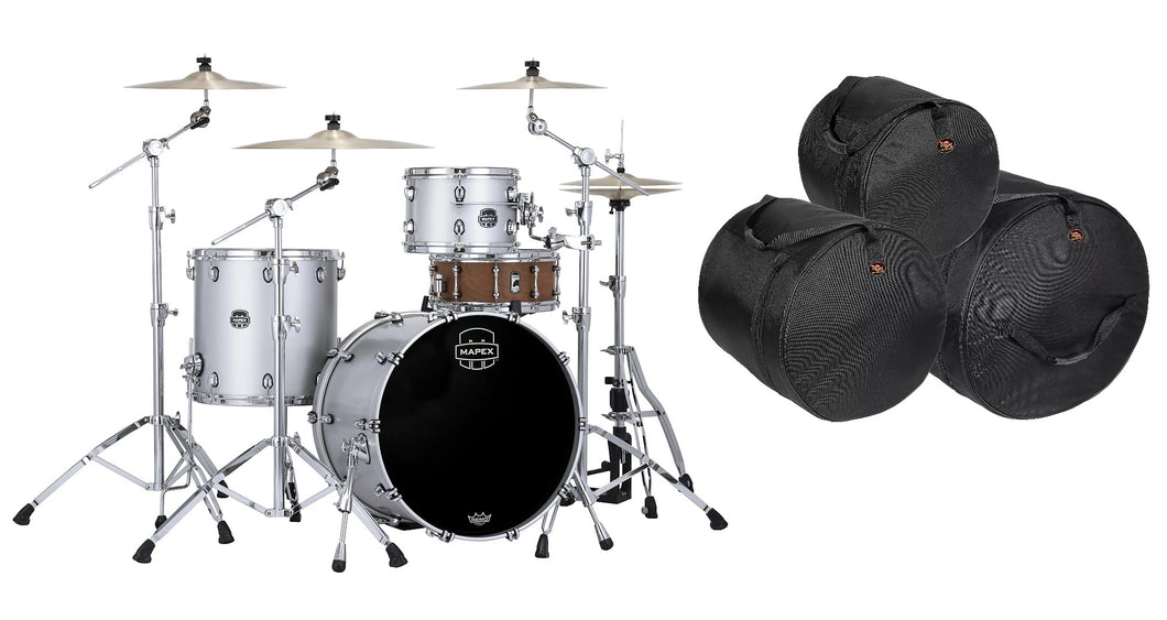 Mapex Saturn Evolution Hybrid Iridium Silver Lacquer Organic Rock 3pc Drums BAGS 22x16,12x8,16x16 Auth Dealer