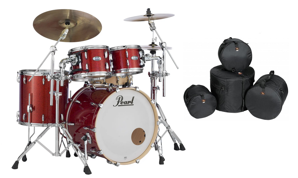Pearl Masters Complete 22x18_10x7_12x8_16x16 Vermilion Sparkle Drums +Bags Authorized Dealer