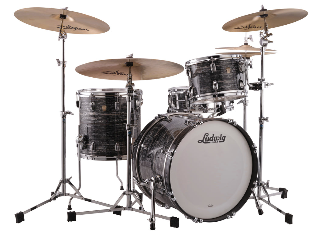 Ludwig Classic Maple Vintage Black Oyster Downbeat 14x20_8x12_14x14 Shell Pack Drums Made in the USA | Authorized Dealer