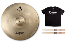 Load image into Gallery viewer, Zildjian 22&quot; A Custom Ride Brilliant Finish Cymbal Bundle Pack +T-Shirt &amp; Sticks | Authorized Dealer
