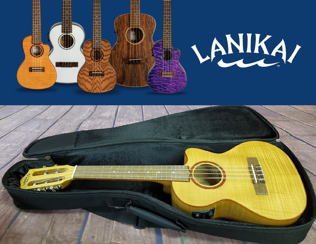 Lanikai 5-String Flame Maple Tenor Acoustic Electric Cutaway Ukulele | Free Bag | Authorized Dealer