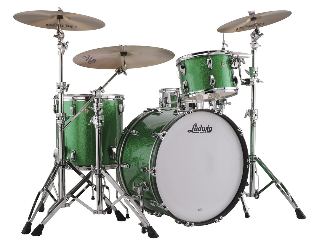 Ludwig Pre-Order Classic Maple Green Sparkle Jazzette Kit 14x18_8x12_14x14 Drums Shell Pack Made in USA Authorized Dealer