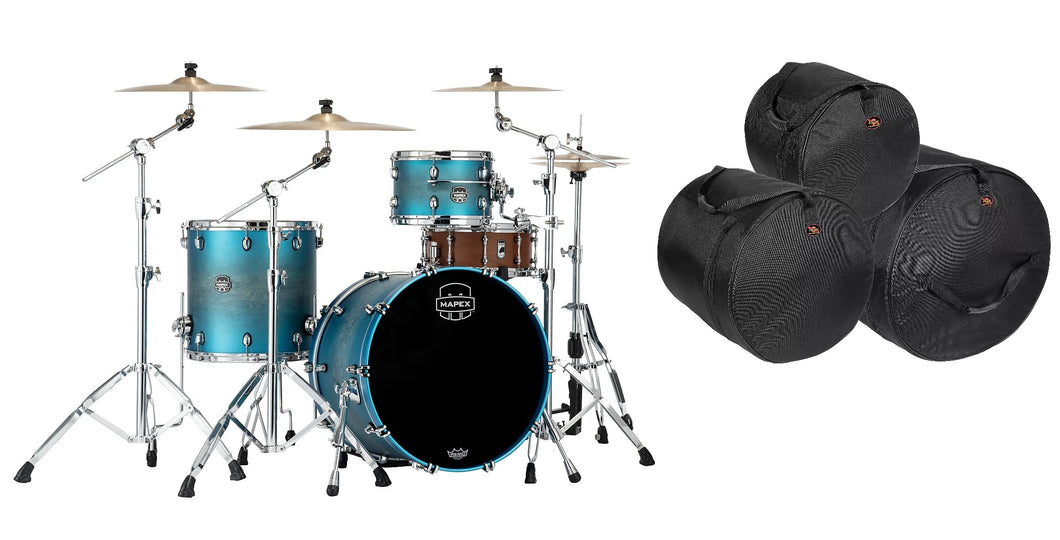 Mapex Saturn Evolution Hybrid Exotic Azure Burst Lacquer Organic Rock Drums & BAGS +10