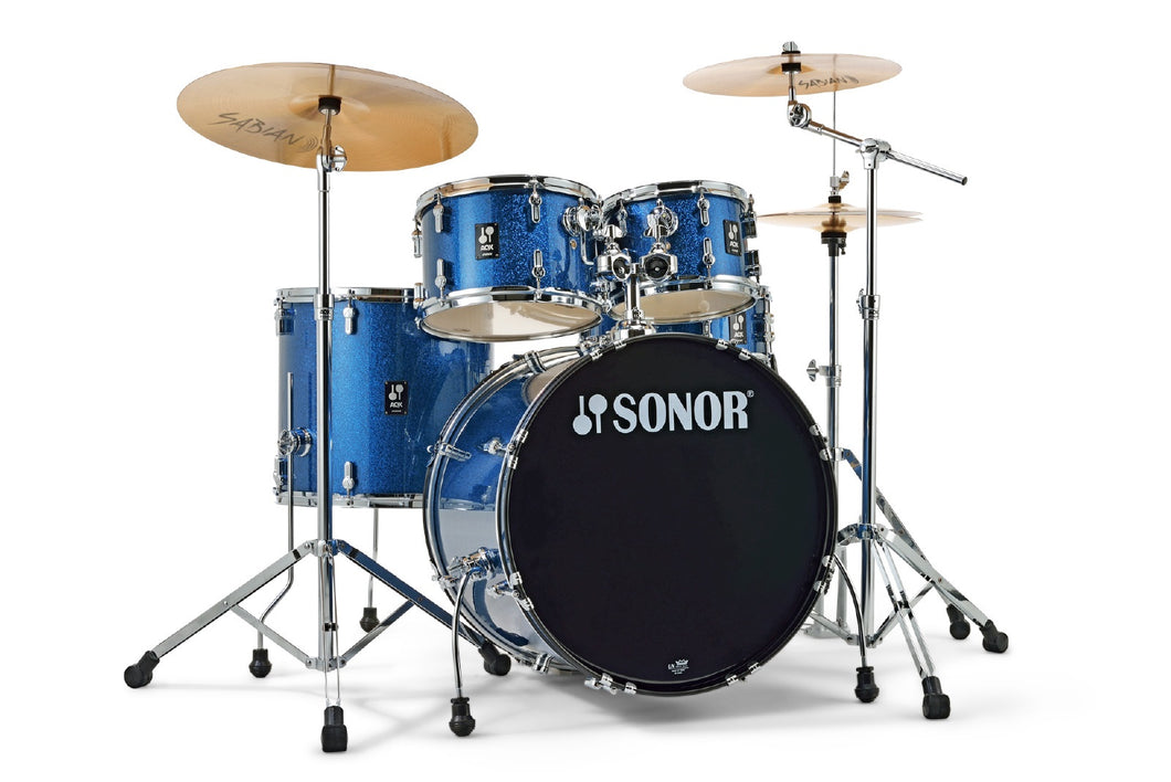 Sonor AQX Stage Blue Ocean Sparkle 5pc Kit 22x16,10x7,12x8,16x15,14x5.5 Drums Set Cymbals & Hardware