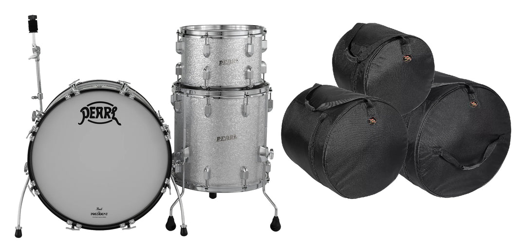Pearl President Series Deluxe 22x14, 13x9, 16x16 #450 Silver Sparkle Wrap Drum Shells +Bags | Dealer