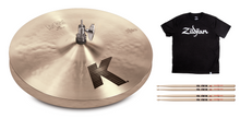 Load image into Gallery viewer, Zildjian 14&quot; K Light HiHat Pair Traditional Finish Cymbals Bundle +Shirt &amp; Sticks Authorized Dealer
