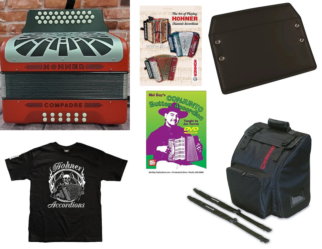 Hohner Compadre GCF Red Accordion SOL Acordeon +Bag, Straps, Back Pad, Shirt | NEW Authorized Dealer