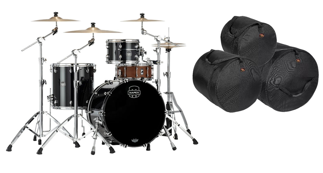 Mapex Saturn Evolution Hybrid Piano Black Lacquer Organic Rock 3pc Drums & BAGS | 22x16,12x8,16x16