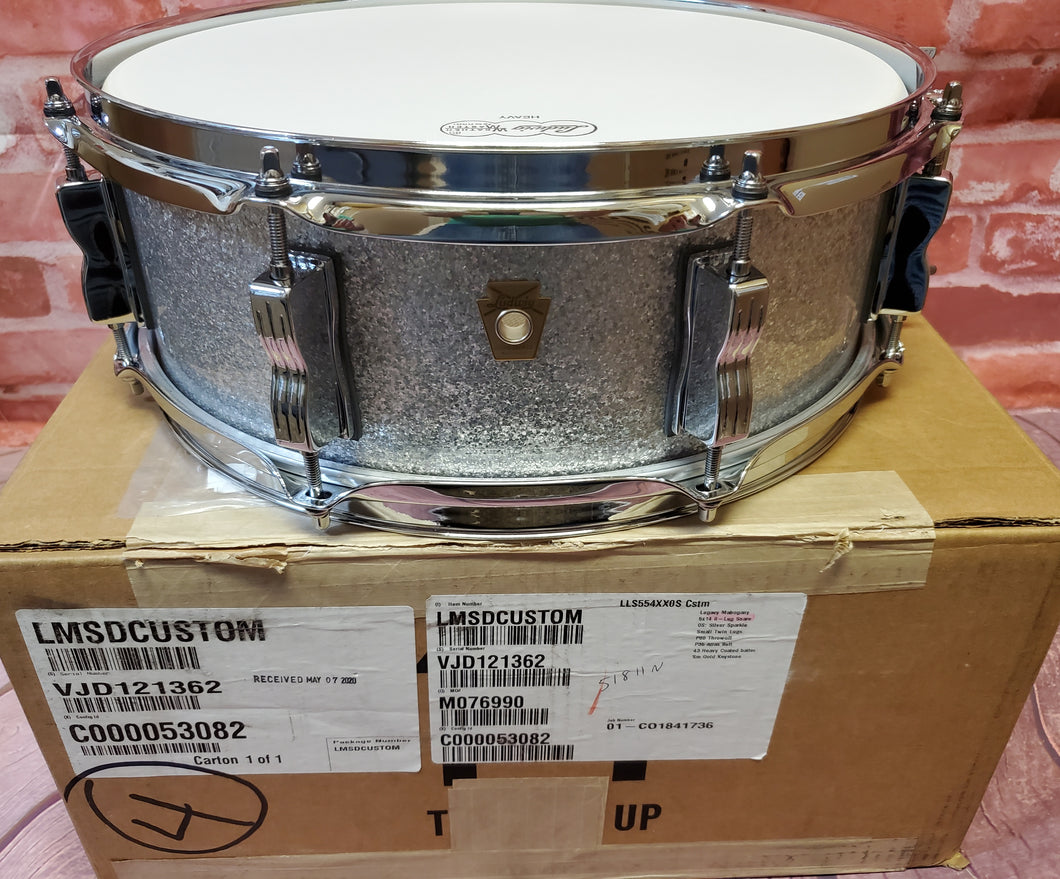 Ludwig Legacy Mahogany 5x14 Silver Sparkle 8-Lug Snare Drum | Authorized Dealer