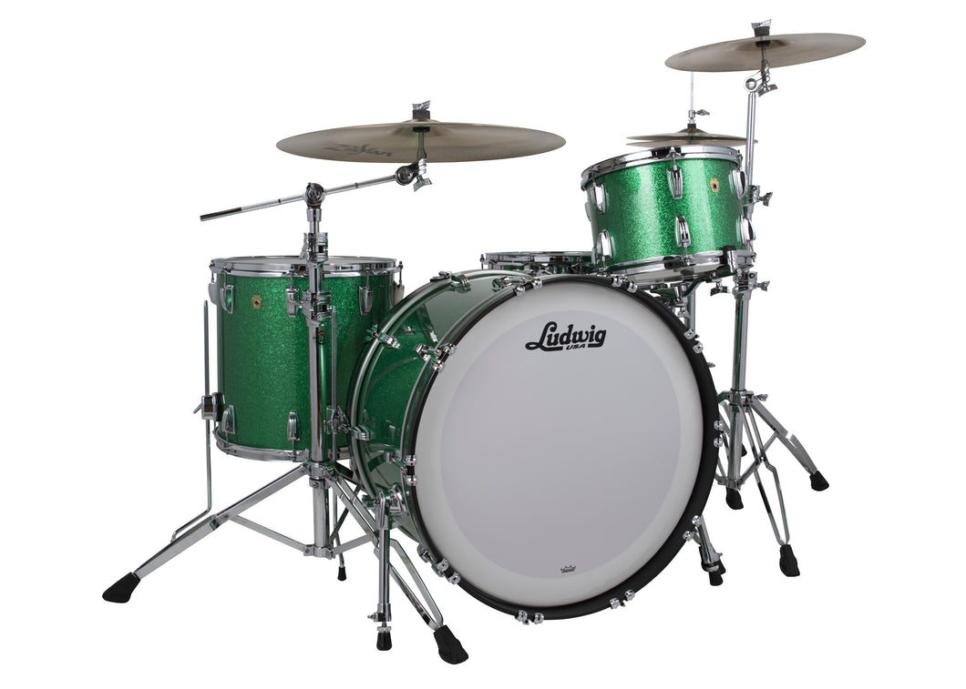 Ludwig Pre-Order Legacy Maple Green Sparkle Downbeat 14x20_8x12_14x14 Special Order Drums Authorized Dealer