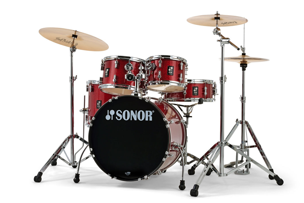 Sonor AQX Studio Red Moon Sparkle 5pc Complete 20x16,10x7,12x8,14x13,14x5.5 Drums +Cymbals +Hardware